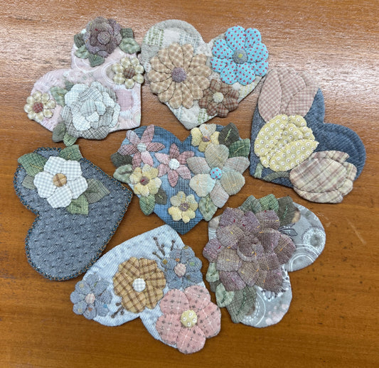 Reiko Kato - Seven Heart Shaped Motifs with 3D Floral Appliques